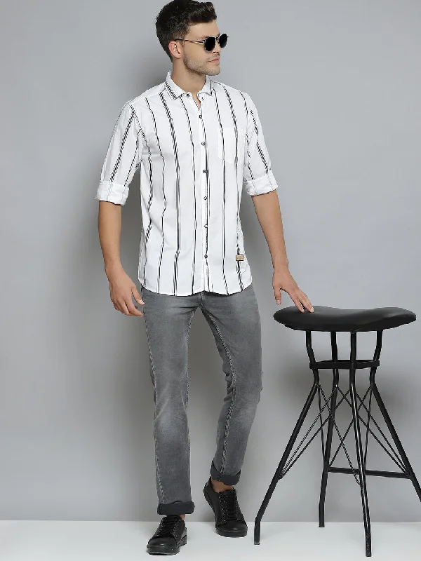 Lightweight Men's Poplin ShirtsMen White Black Striped Smart Slim Fit Opaque Casual Shirt Lightweight Men's Poplin ShirtsMen White Black Striped Smart Slim Fit Opaque Casual Shirt