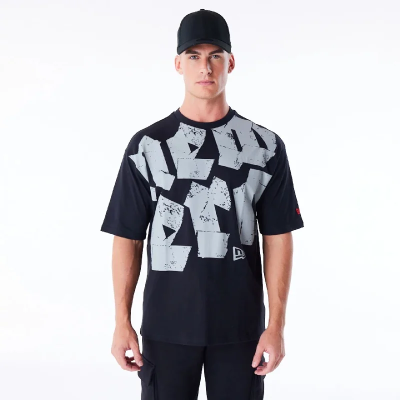 Patterned Men's Hawaiian ShirtsNew Era Font Graphic Black Oversized T-Shirt