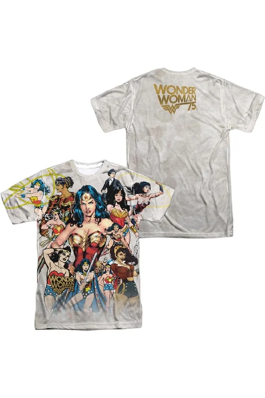 Men's Shirts with Mock NecksWonder Woman 75th Collage (Front/Back Print) Short Sleeve Adult Poly Crew Tee / T-Shirt