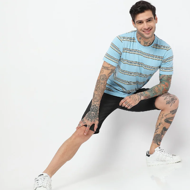 Men's Shirts with Elastic WaistbandsRegular Fit Striped T-Shirt