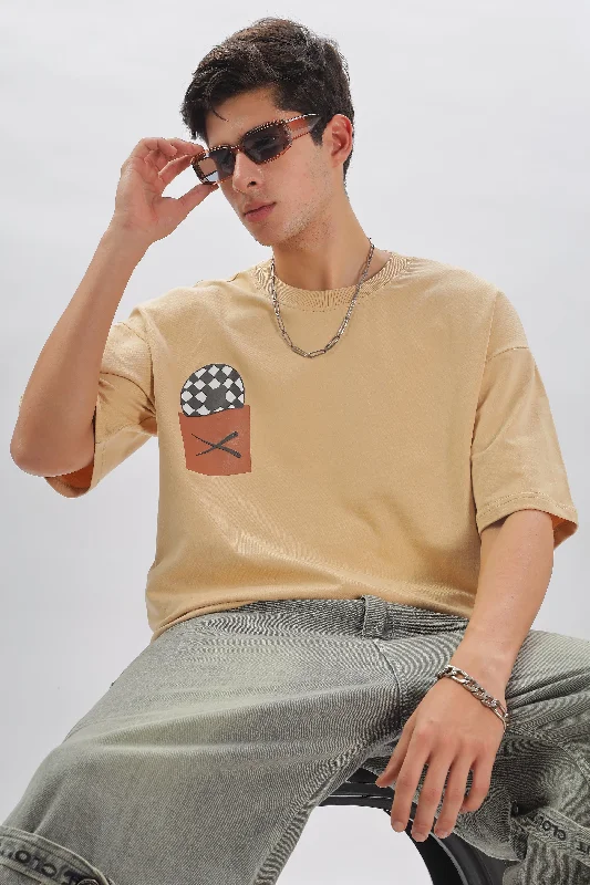 Men's Shirts with Ruffled HemlinesIZI Specials: Record Player Tee (Beige)