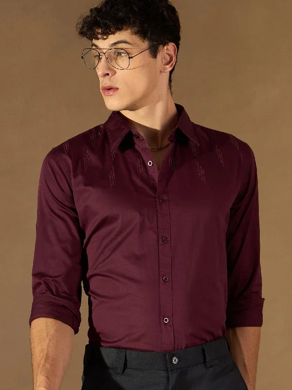 Men's Smart Casual Shirts for Business Casual SettingsDENNISON Maroon Cotton Partywear Shirt Men's Smart Casual Shirts for Business Casual SettingsDENNISON Maroon Cotton Partywear Shirt