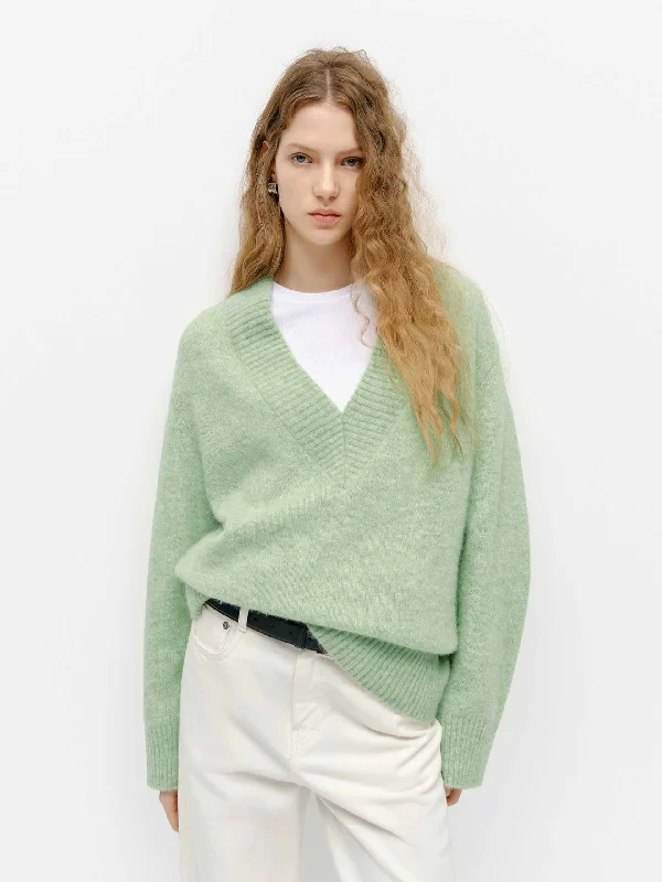 V-neck Fluffy Knit Sweater