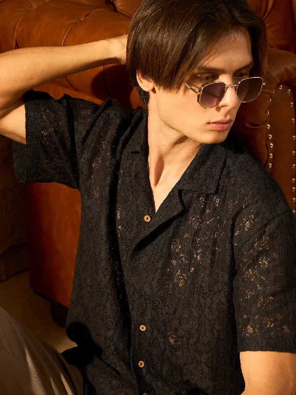 Casual Men's Button-Down ShirtsSchiffli Semi Sheer Oversized Shirt