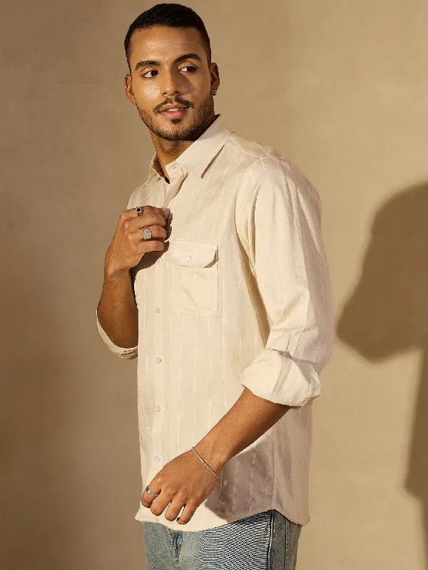 Men's Minimalist Shirts for a Clean LookVertical Stripes Double Pocket Shirt