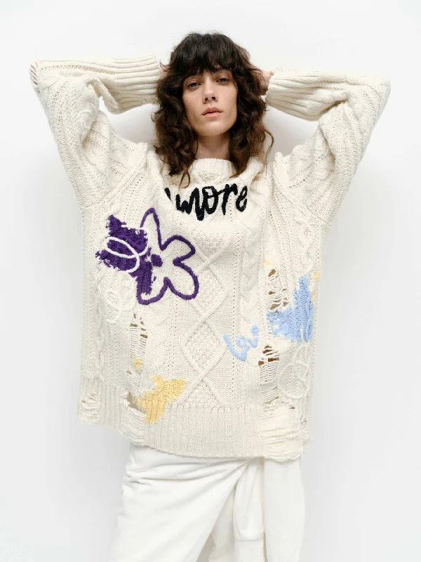 Graffiti Distressed Knit Sweater