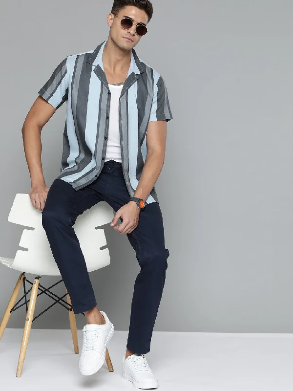 Men's Performance Shirts for Active LifestylesDENNISON Men Blue Smart Slim Fit Striped Cotton Casual Shirt Men's Performance Shirts for Active LifestylesDENNISON Men Blue Smart Slim Fit Striped Cotton Casual Shirt