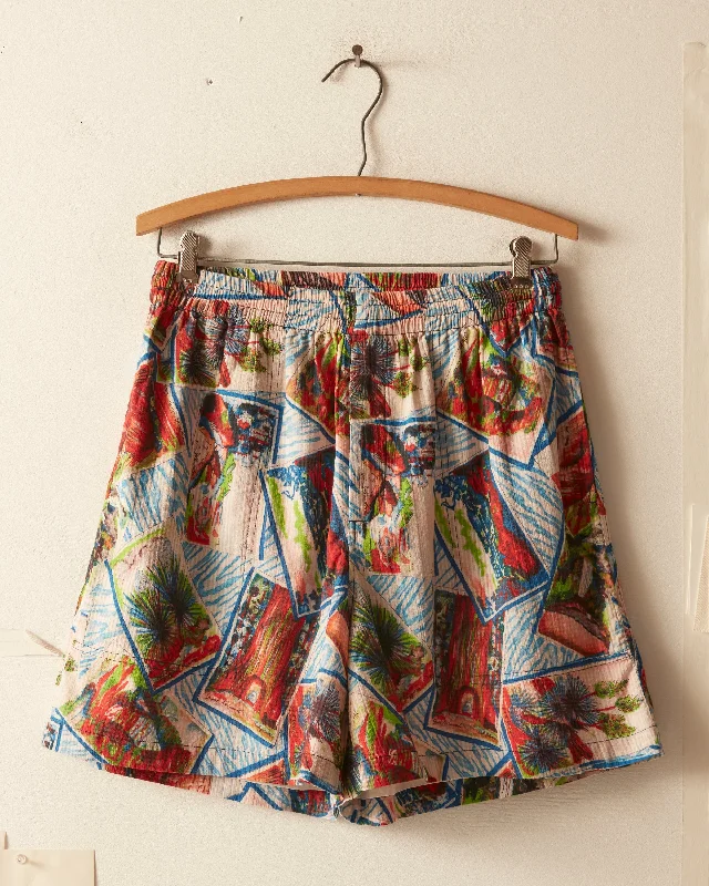 Men's Pants with Belt LoopsSeersucker Postcard Shorts