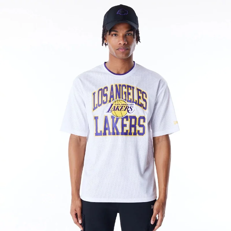 Men's Tailored Shirts for a Professional AppearanceLA Lakers NBA Patch White Oversized Mesh T-Shirt
