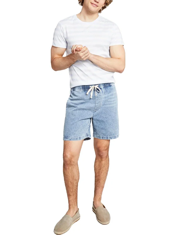 Men's Pants with Side PocketsMens Drawstring Hem Short Denim Shorts