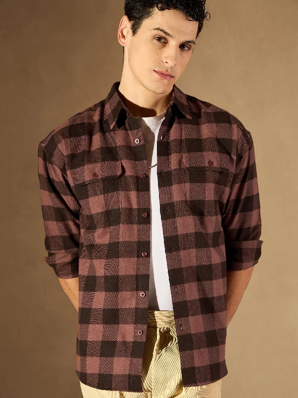 Men's Solid-Color Block Shirts for a Bold StatementDouble Pocket Checked Shirt