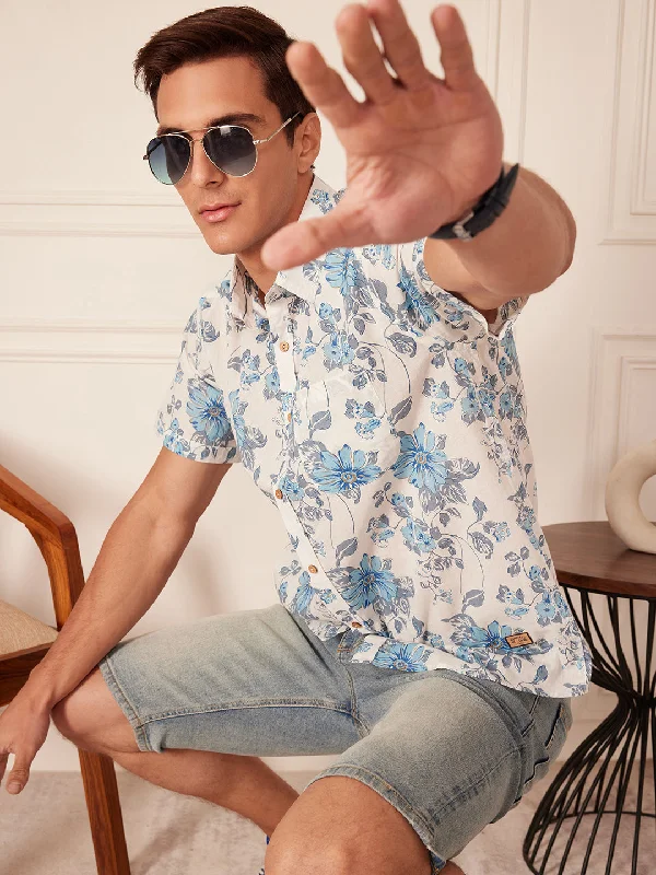 Men's Essential Dress Shirts for Everyday WearDENNISON Men White & Blue Block Printed Shirt Men's Essential Dress Shirts for Everyday WearDENNISON Men White & Blue Block Printed Shirt
