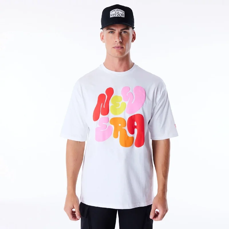 Men's Flowy Shirts for a Relaxed LookNew Era Font Graphic White Oversized T-Shirt