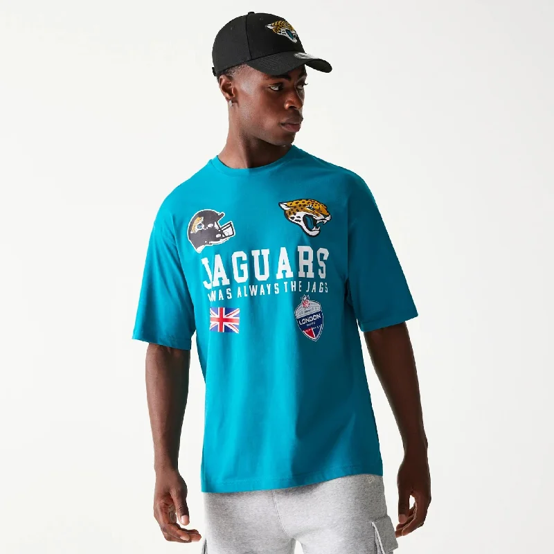 Men's Shirts with Graphic SleevesJacksonville Jaguars NFL Games Collegiate Turquoise Oversized T-Shirt Men's Shirts with Graphic SleevesJacksonville Jaguars NFL Games Collegiate Turquoise Oversized T-Shirt