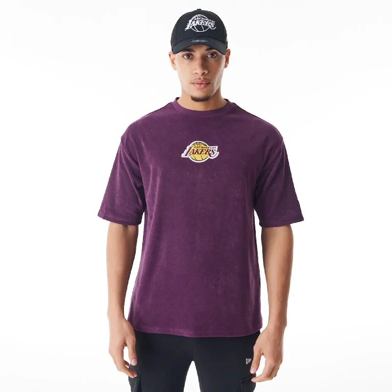 Lightweight Men's Linen ShirtsLA Lakers NBA Lifestyle Velour Dark Purple Oversized T-Shirt