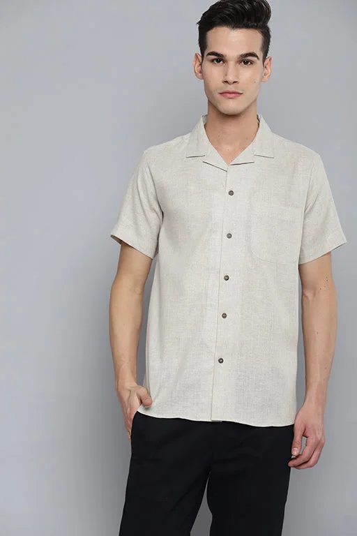 Layered Men's Henley ShirtsMen Beige Hemp cotton Sustainable Slim Fit Casual Shirt