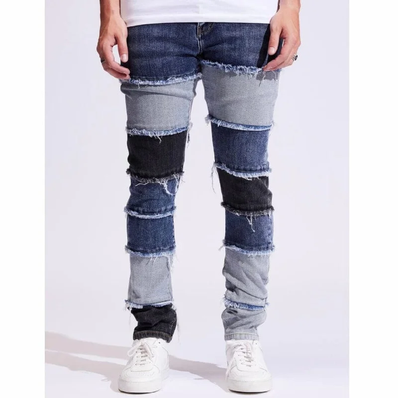Men's Pants with Logo EmbossmentsEmbellish Figueroa Stacked Denim (Blue Wash) EMBF122-001 Men's Pants with Logo EmbossmentsEmbellish Figueroa Stacked Denim (Blue Wash) EMBF122-001
