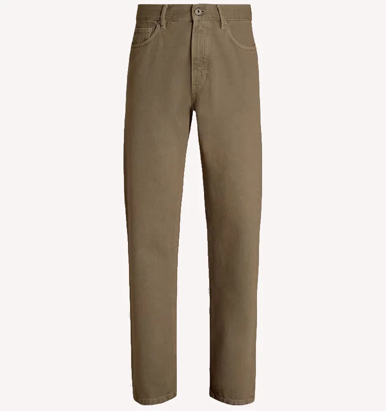 Men's Pants with Faux Leather PatchesZegna City Roccia 5-Pocket Jean in Dark Khaki Men's Pants with Faux Leather PatchesZegna City Roccia 5-Pocket Jean in Dark Khaki