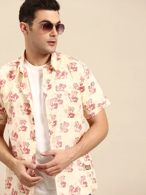 Men's Slim-Fit Shirts for a Flattering ShapeDENNISON Men Peach Block Printed Shirt