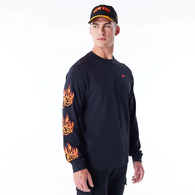 Men's Shirts with Striped PatternsNew Era Flag Flame Black Long Sleeve T-Shirt