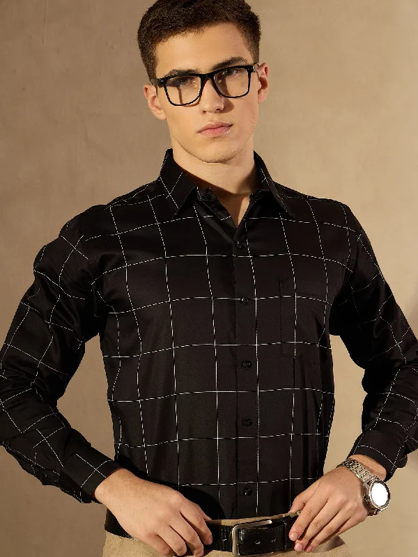 Men's Fishing Shirts for Water SportsMen Windowpane Checked Formal Shirt