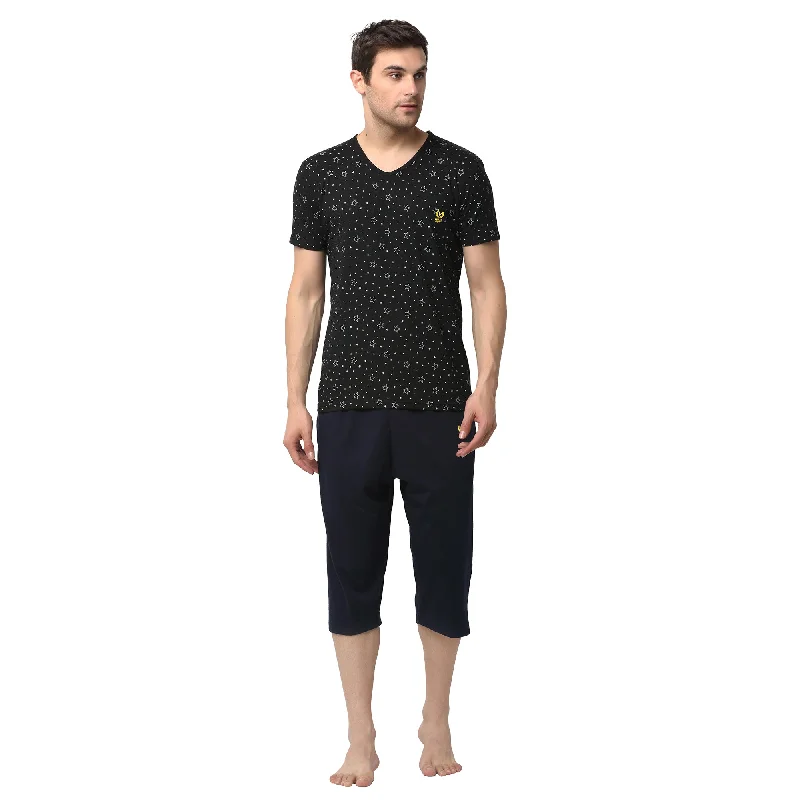 Mack Jonney Black Dark Blue Night Suit For Men's