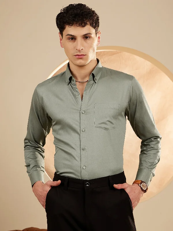 Men's Golf Shirts for On-Course StyleMen Olive Green Smart Slim Fit Opaque Formal Shirt Men's Golf Shirts for On-Course StyleMen Olive Green Smart Slim Fit Opaque Formal Shirt