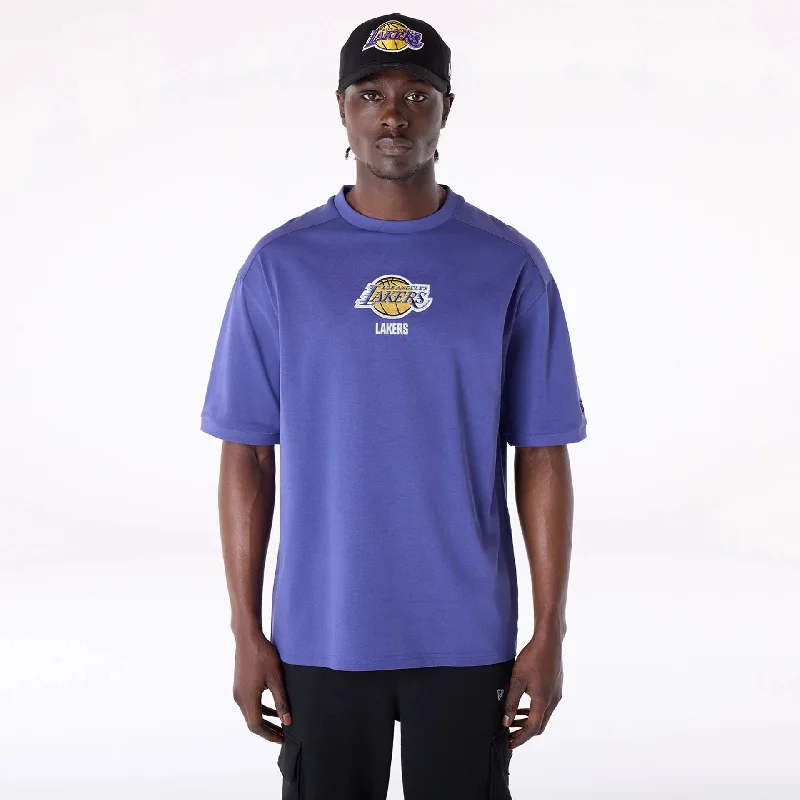 Men's Shirts with Geometric PatternsLA Lakers NBA Wordmark Dark Blue Oversized T-Shirt