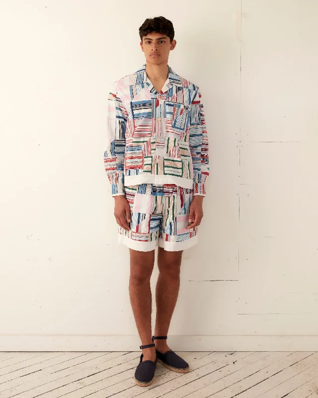 Men's Patterned Pants with ChecksPatchwork Oxford Shorts