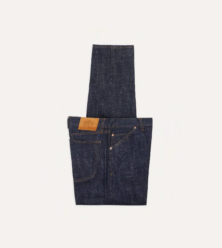 Men's Pants with Contrast WaistbandsIndigo Rinse 15.5oz Japanese Selvedge Denim Five-Pocket Jeans