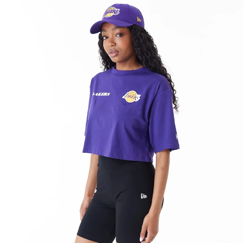 Warm Men's Fleece-Lined TopsLA Lakers Womens NBA Team Logo Purple Crop T-Shirt