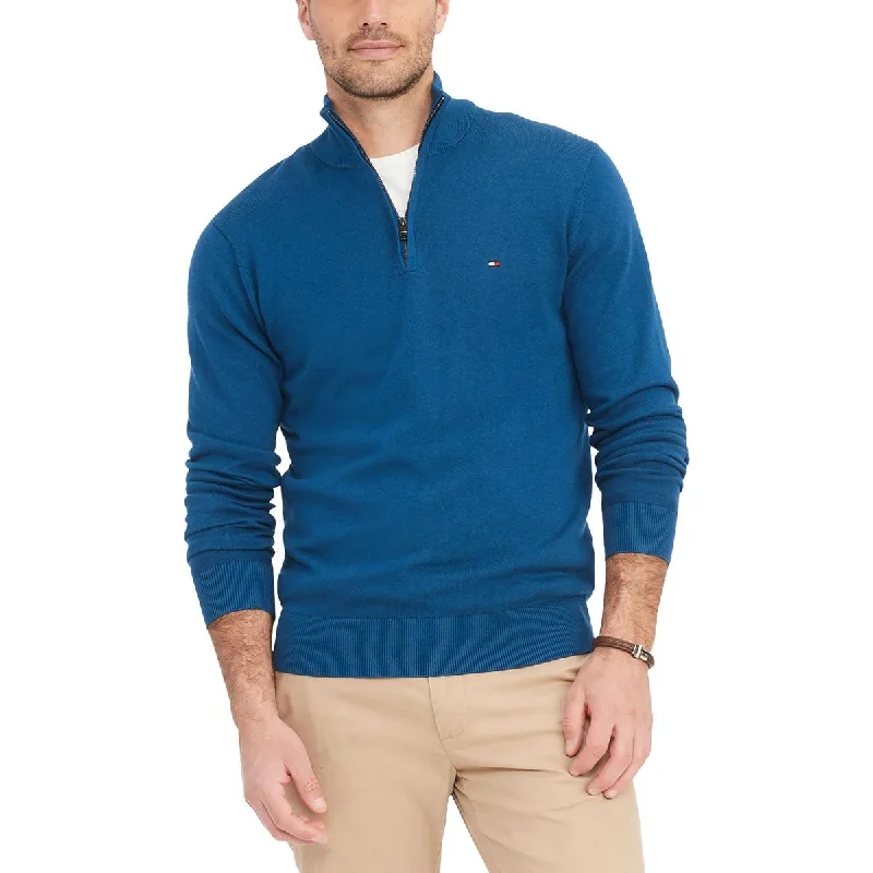 Mens Zipper Cotton Mock Turtleneck Sweater