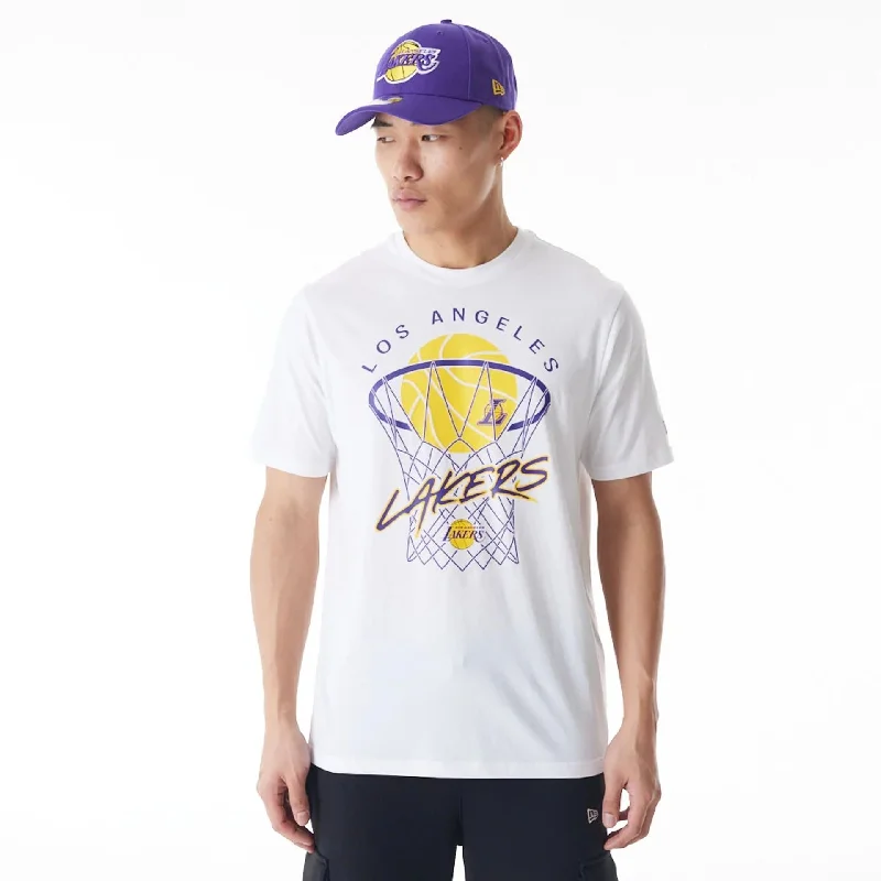 Men's Shirts with Belt AttachmentsLA Lakers NBA Net Graphic White T-Shirt