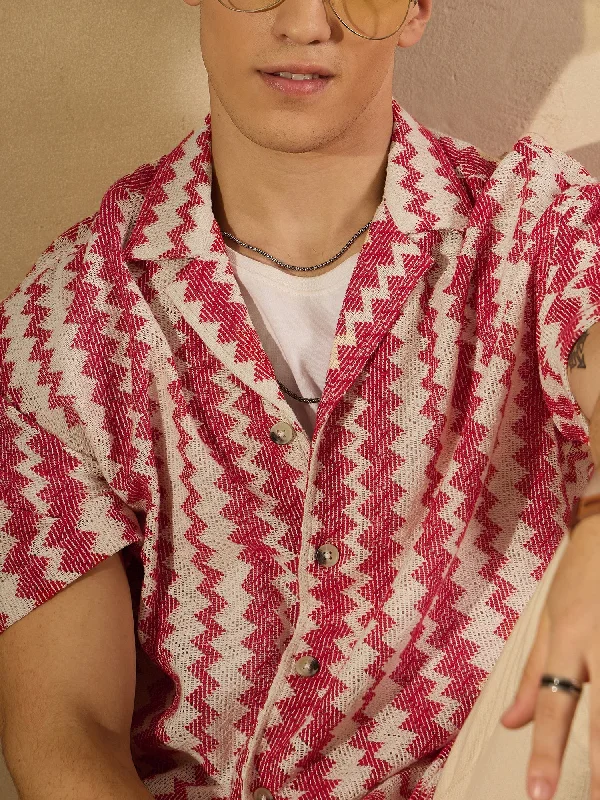 Men's Striped Shirts for a Maritime TwistZig Zag Pattern Oversized Crochet Shirt