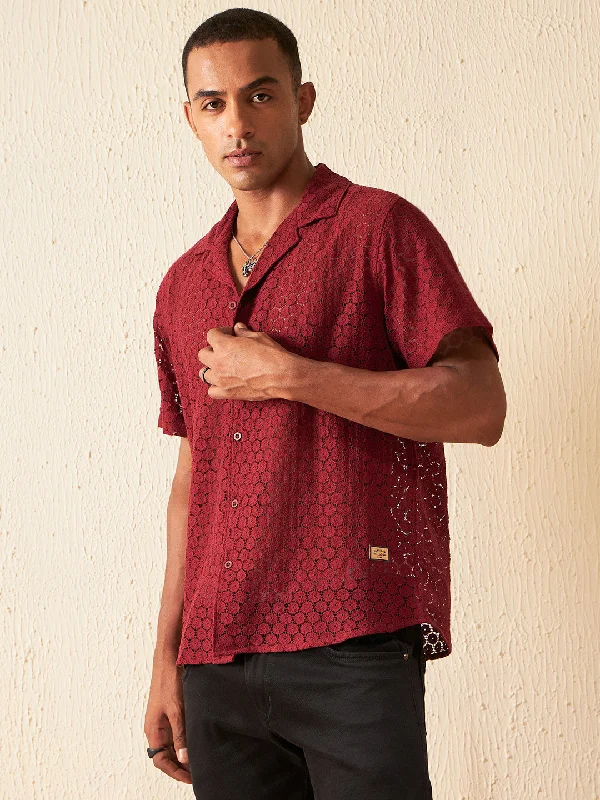 Men's Hawaiian Shirts for a Tropical VibeDENNISON Self Design Smart Semi Sheer Cotton Casual Shirt Men's Hawaiian Shirts for a Tropical VibeDENNISON Self Design Smart Semi Sheer Cotton Casual Shirt