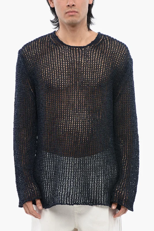 Jil Sander Crew Neck Openwork Cotton Sweater