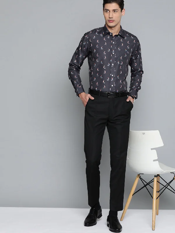 Men's Sleeveless Shirts for Summer ComfortMen Navy Blue Smart Slim Fit Conversational Printed Formal Shirt Men's Sleeveless Shirts for Summer ComfortMen Navy Blue Smart Slim Fit Conversational Printed Formal Shirt