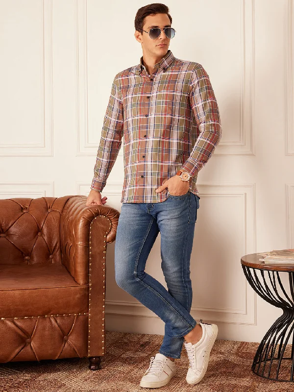 Breathable Men's Linen ShirtsDENNISON Smart Tartan Checks Checked Button-Down Collar Casual Shirt Breathable Men's Linen ShirtsDENNISON Smart Tartan Checks Checked Button-Down Collar Casual Shirt