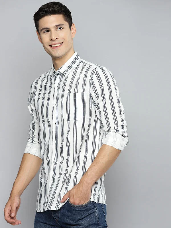 Men's Polo Shirts for Sports and Casual WearDENNISON Men White Smart Slim Fit Striped Casual Shirt Men's Polo Shirts for Sports and Casual WearDENNISON Men White Smart Slim Fit Striped Casual Shirt