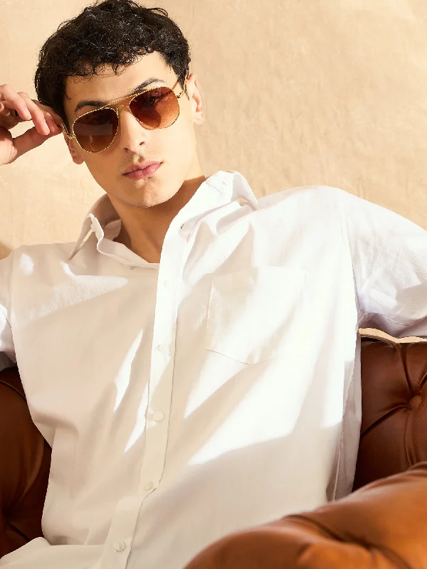 Men's Monochrome Shirts for a Minimalist VibeMen White Smart Slim Fit Solid Water Stain Repellent Twill Formal Shirt Men's Monochrome Shirts for a Minimalist VibeMen White Smart Slim Fit Solid Water Stain Repellent Twill Formal Shirt