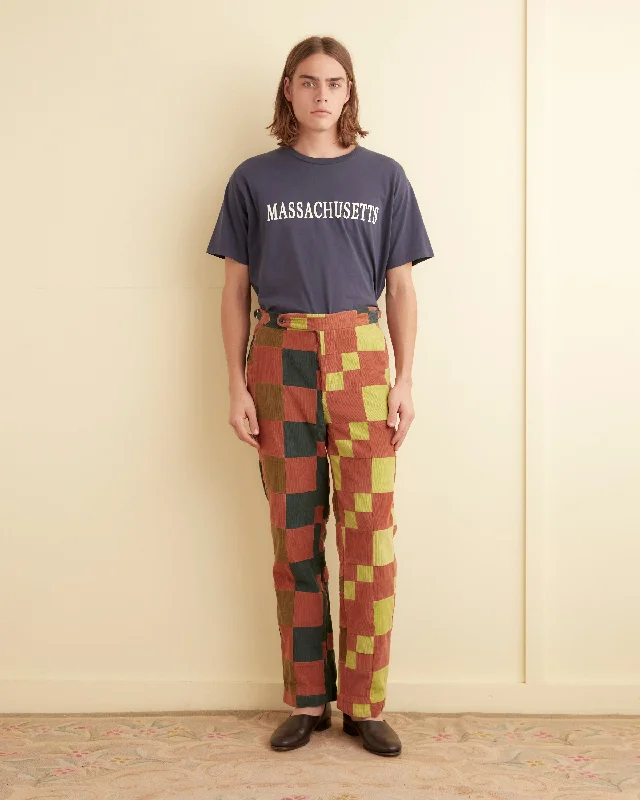 Men's Patterned Pants with ChecksCorduroy Four Patch Trousers