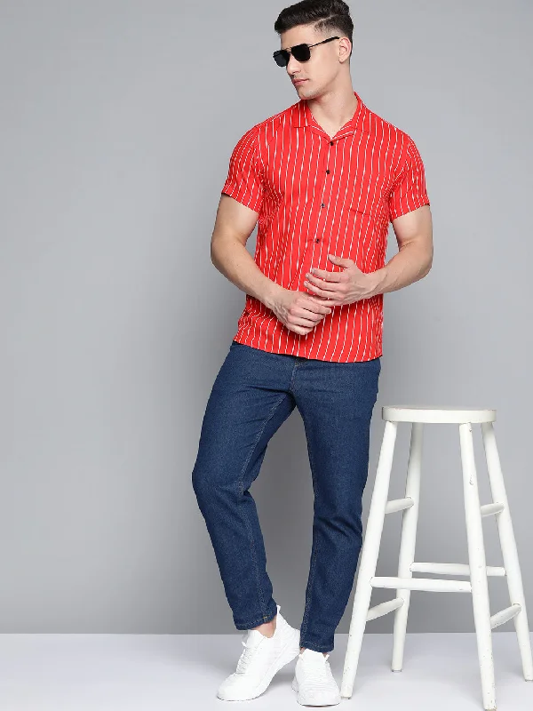 Men's Tailored Shirts for a Sharp AppearanceMen Red Striped Smart Slim Fit Casual Shirt Men's Tailored Shirts for a Sharp AppearanceMen Red Striped Smart Slim Fit Casual Shirt