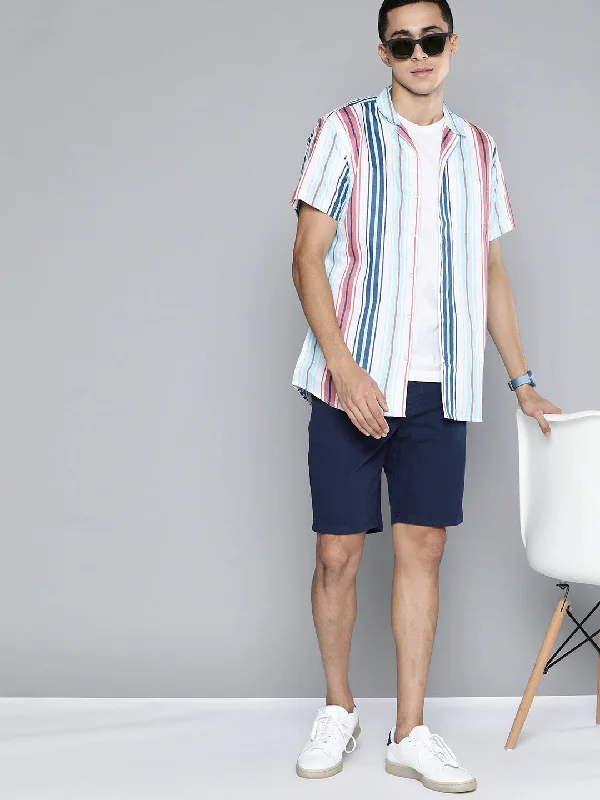 Men's Weekend Shirts for Leisurely OutingsMen Blue Pink Smart Multi Stripes Cotton Casual Shirt Men's Weekend Shirts for Leisurely OutingsMen Blue Pink Smart Multi Stripes Cotton Casual Shirt