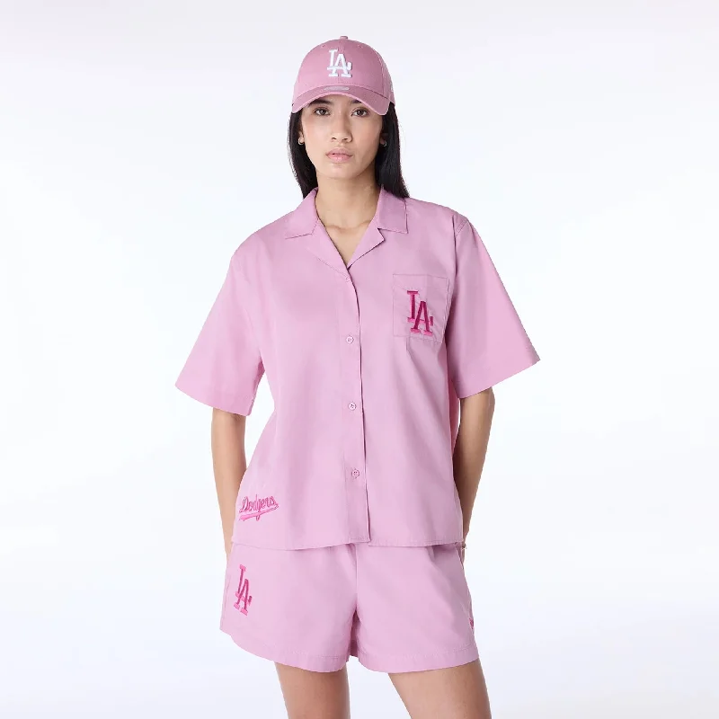 Men's Shirts with Lace-Up HemlinesLA Dodgers Womens MLB Script Revere Dark Pink T-Shirt