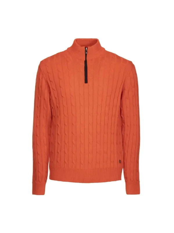 Women's Cable Quarter Zip Sweater In Orange