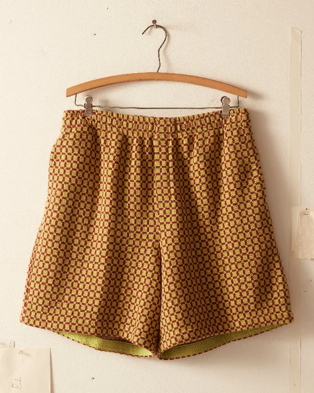 Men's Patterned Pants with Animal PrintsChecker Jacquard Rugby Short - Green and Maroon