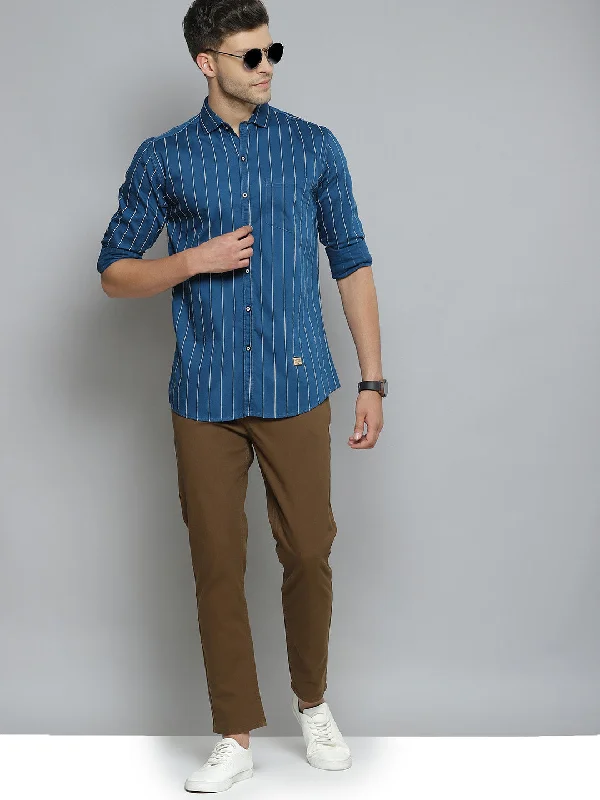 Men's Custom-Fit Shirts for a Personalized LookMen Blue Smart Slim Fit Pinstripes Opaque Striped Casual Shirt Men's Custom-Fit Shirts for a Personalized LookMen Blue Smart Slim Fit Pinstripes Opaque Striped Casual Shirt