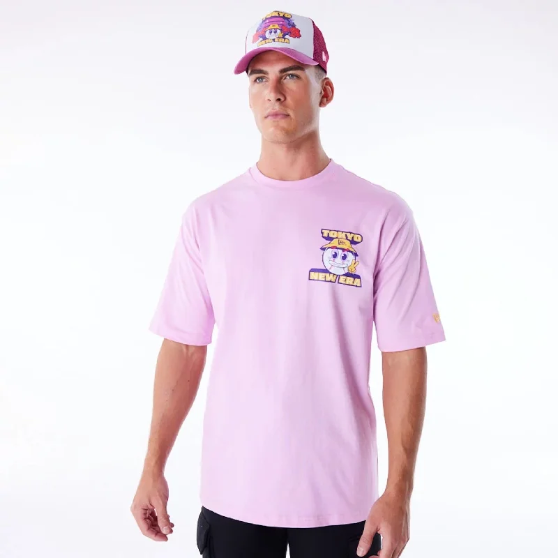 Men's Shirts with Abstract DesignsNew Era Location Graphic Tokyo Pastel Pink Oversized T-Shirt
