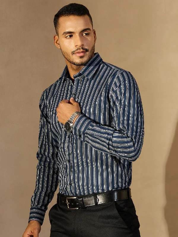 Men's Cufflink-Ready Shirts for Formal EventsVertical Stripes Regular Fit Formal Shirt