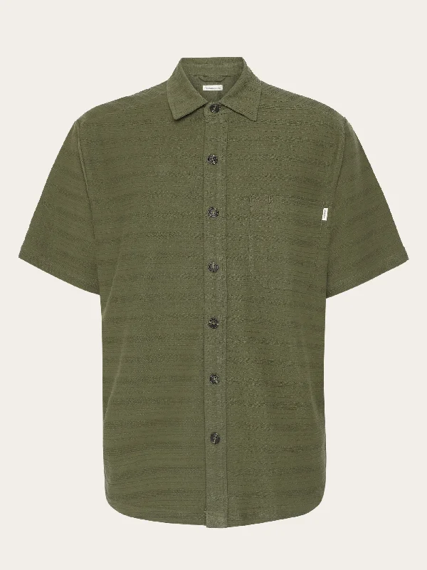 Men's Tennis Shirts for Court ComfortLoose short sleeve cotton solid striped jersey shirt GOTS/Vegan - Burned Olive